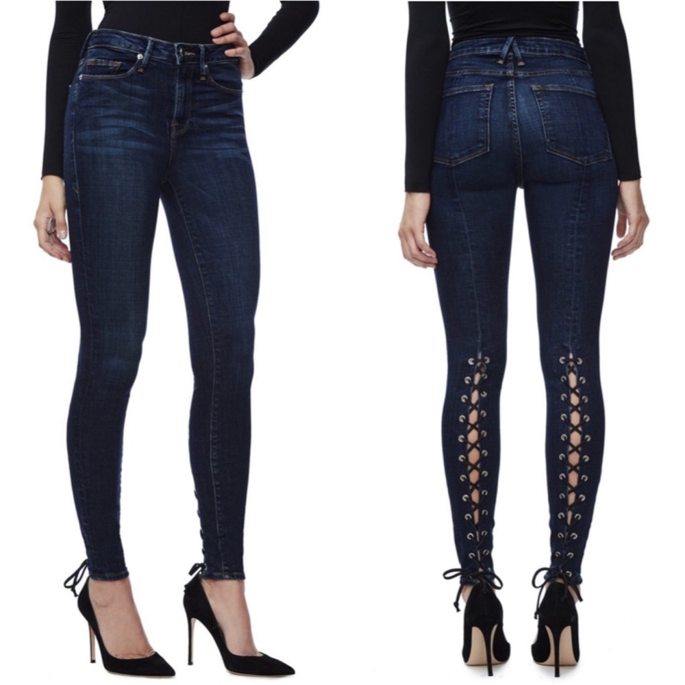 Good American Ankle Lace Up Skinny Jeans EUC